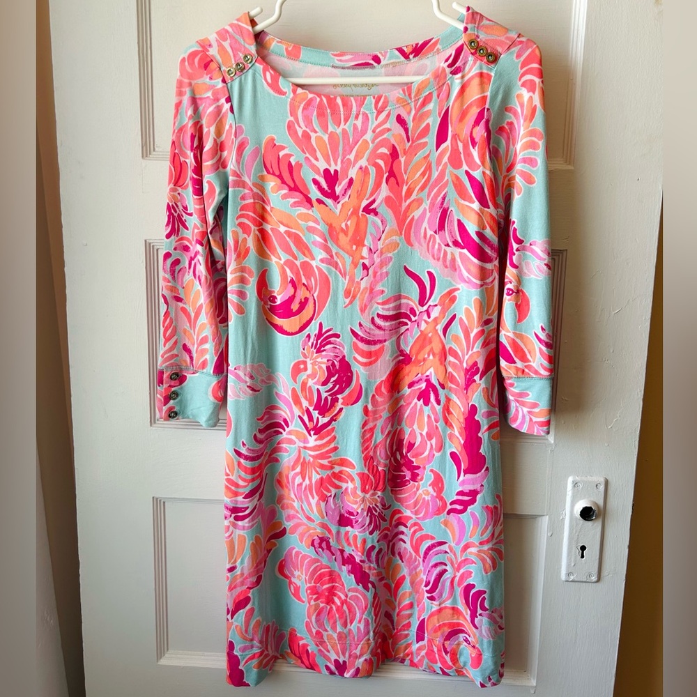 Lilly Pulitzer Sophie dress in poolside blue love birds